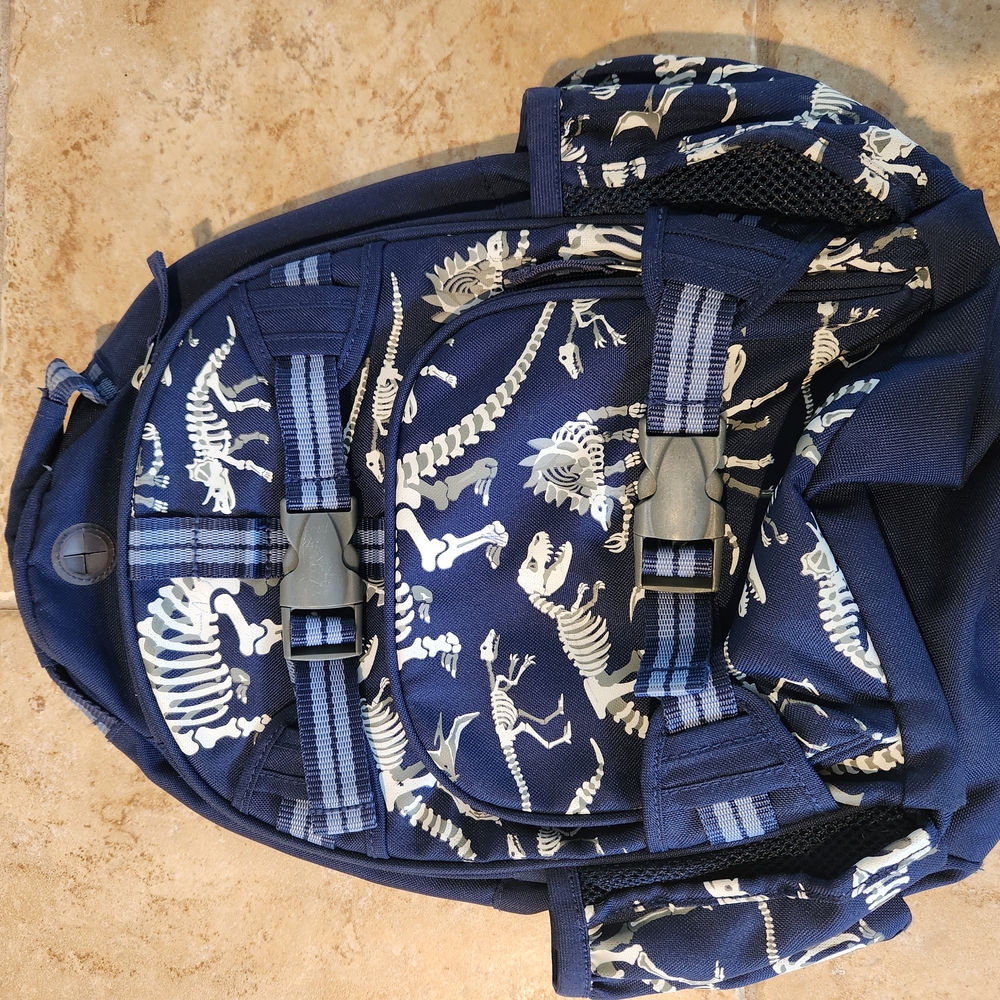 Pottery BARN Navy Blue and White Dinosaur Fossil Backpack Small Age 4 To 6